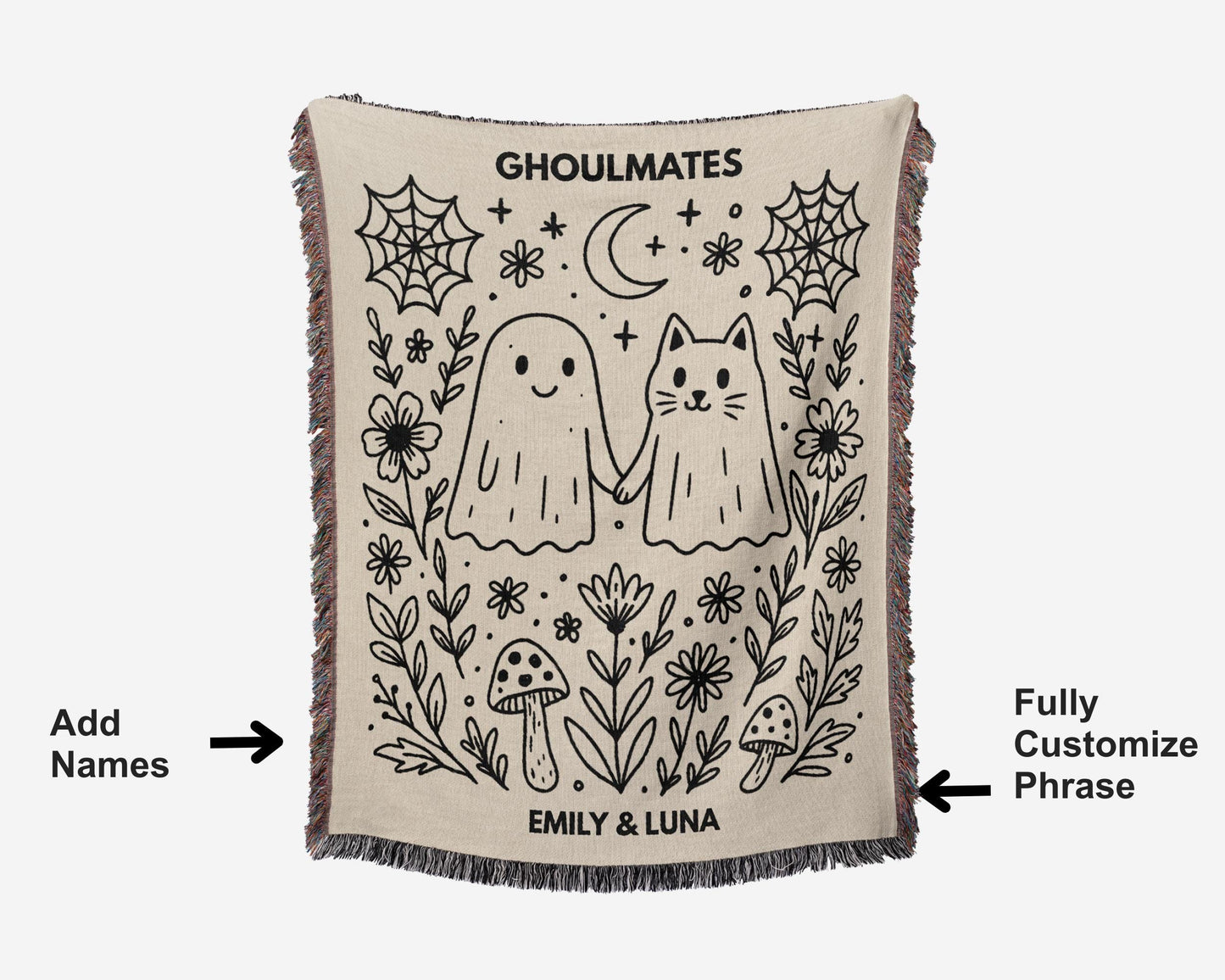 Custom Ghost Cat Ghoulmates Woven Blanket