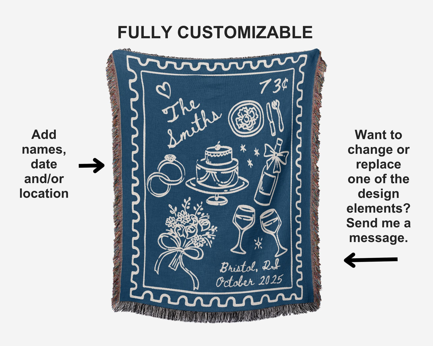 Blue Wedding Stamp Woven Blanket
