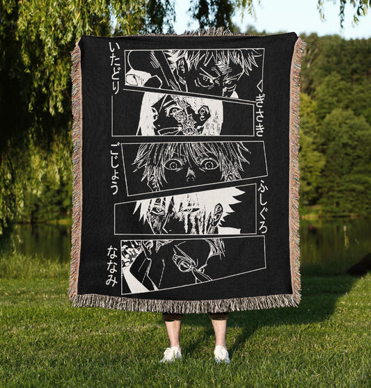Anime Fan Gift: Anime Manga Style Woven Blanket with premium cotton material, thoughtful gift for special occasions.