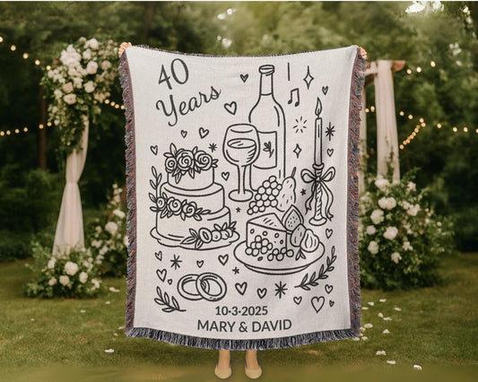 Ruby Anniversary Gift: 40th Wedding Woven Blanket with Personalized Details woven blanket, thoughtful gift for cherished memories.