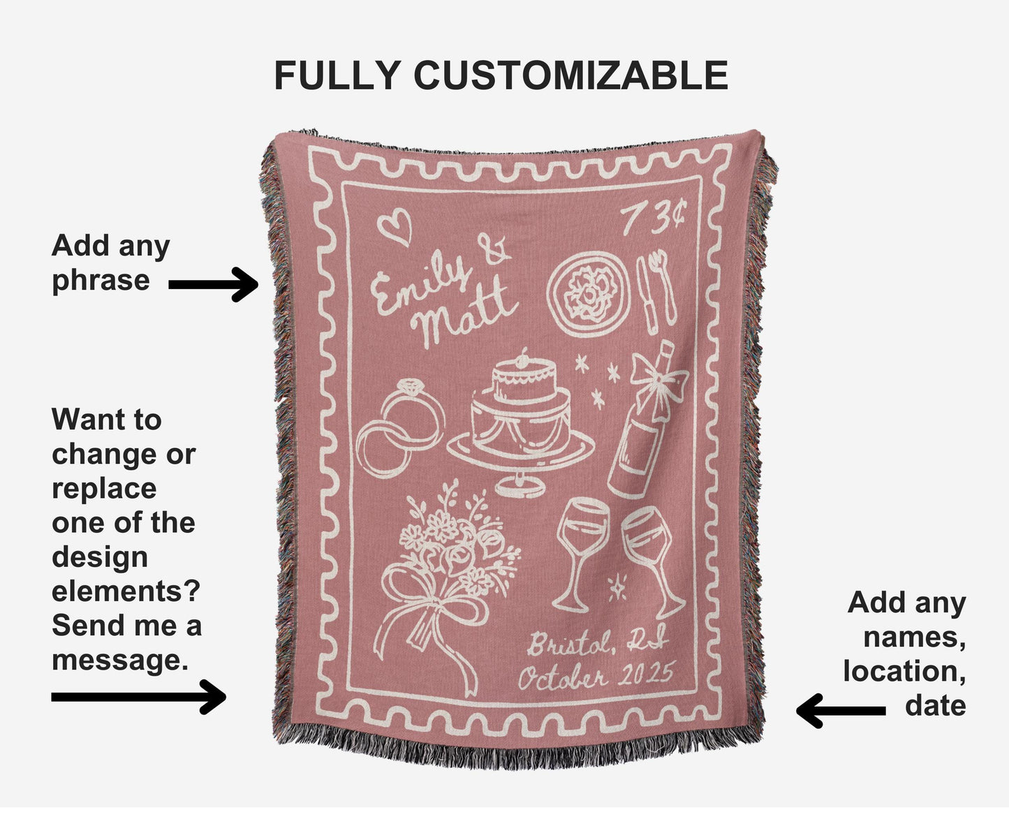 Rose Wedding Stamp Woven Blanket