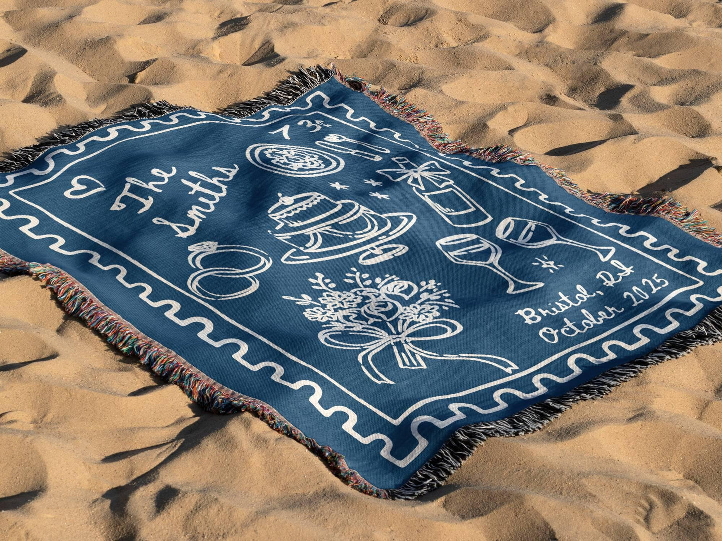 Blue Wedding Stamp Woven Blanket
