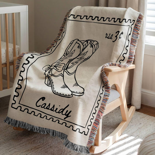 Western Cowgirl Boots Woven Blanket - Oh Happy Blankets