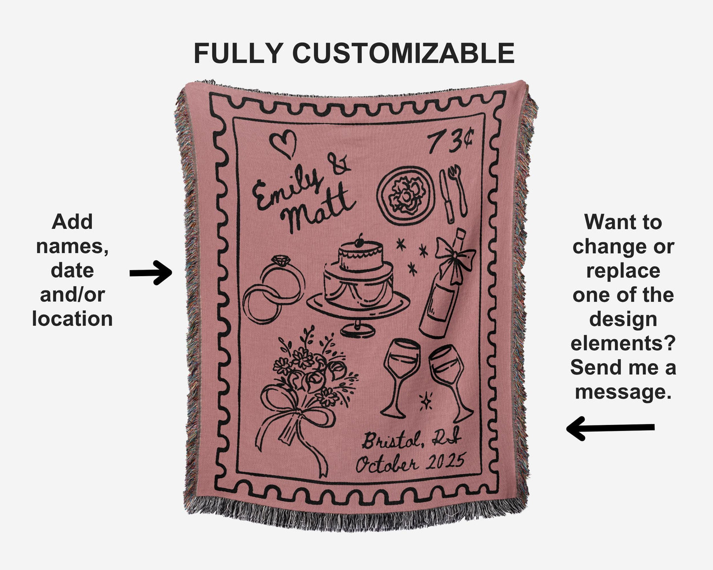 Pink Wedding Stamp Woven Blanket