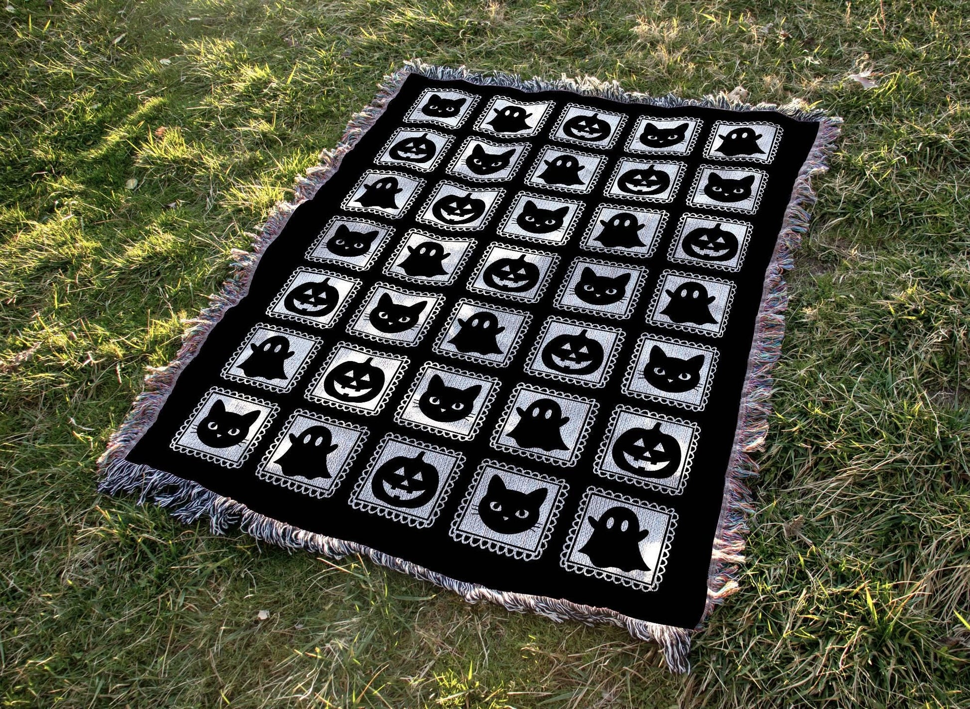 Black Halloween Woven Throw Blanket - Oh Happy Blankets
