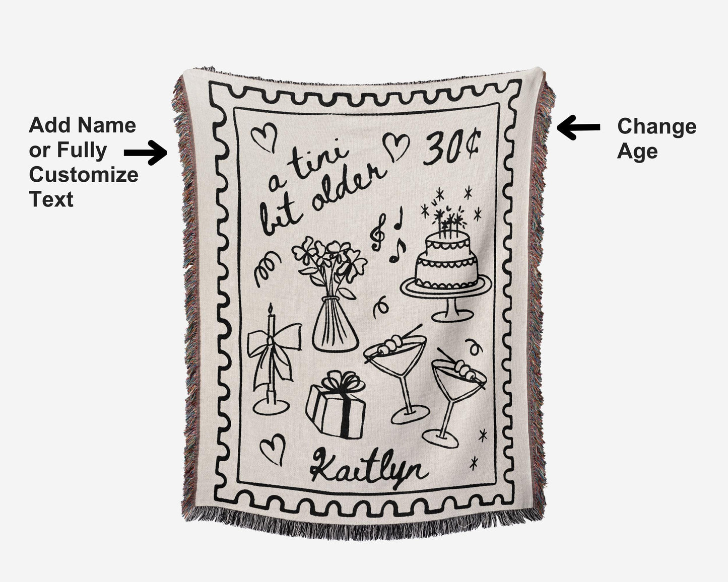Custom Martini Birthday Woven Blanket