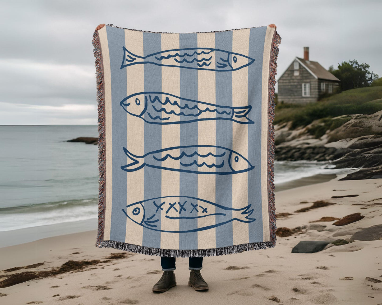 Sardine Art Woven Blanket