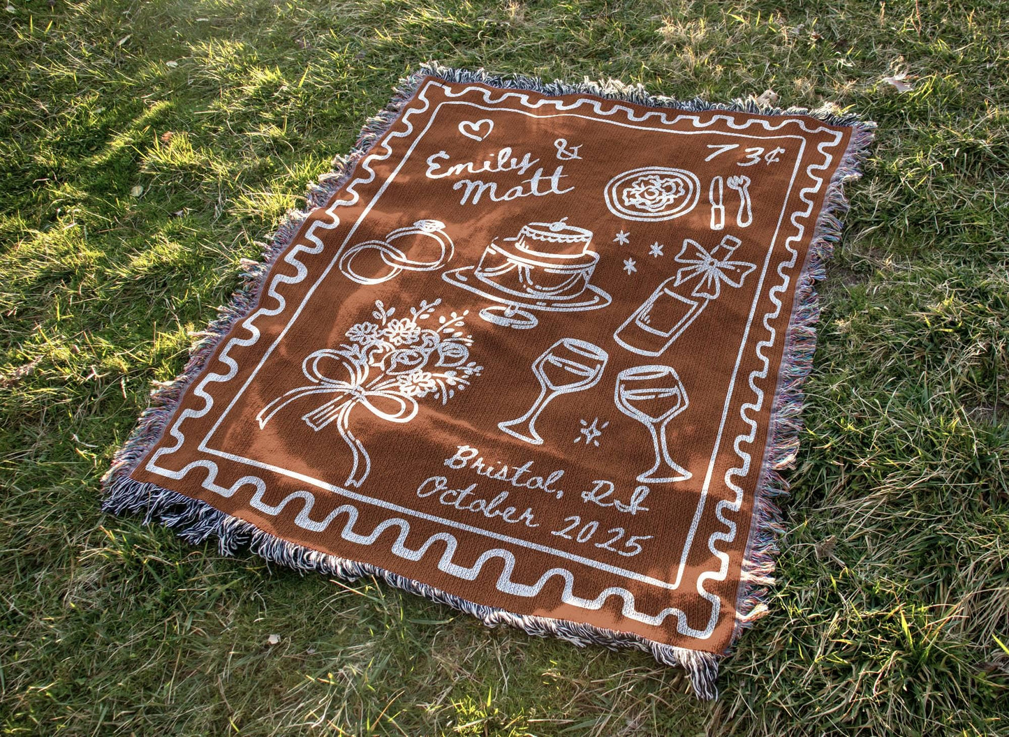 Terracotta Orange Wedding Woven Blanket