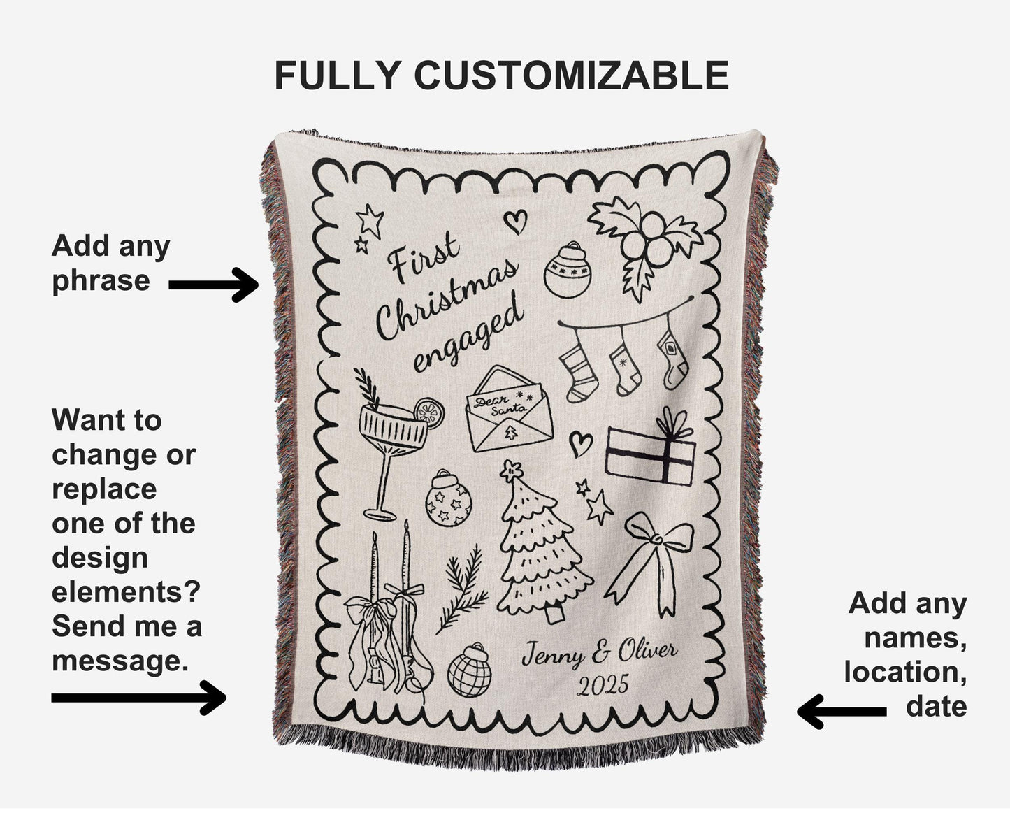 Personalized First Christmas Woven Blanket
