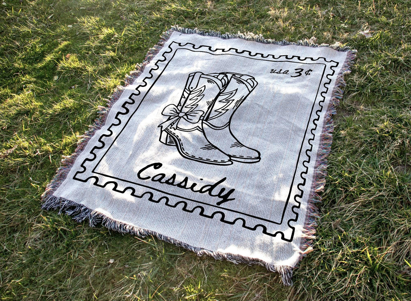 Western Cowgirl Boots Woven Blanket - Oh Happy Blankets