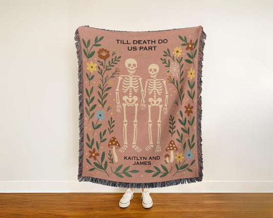 Wedding Gift: Skeleton Halloween Spooky Style Woven Blanket with premium cotton material, thoughtful gift for special occasions.