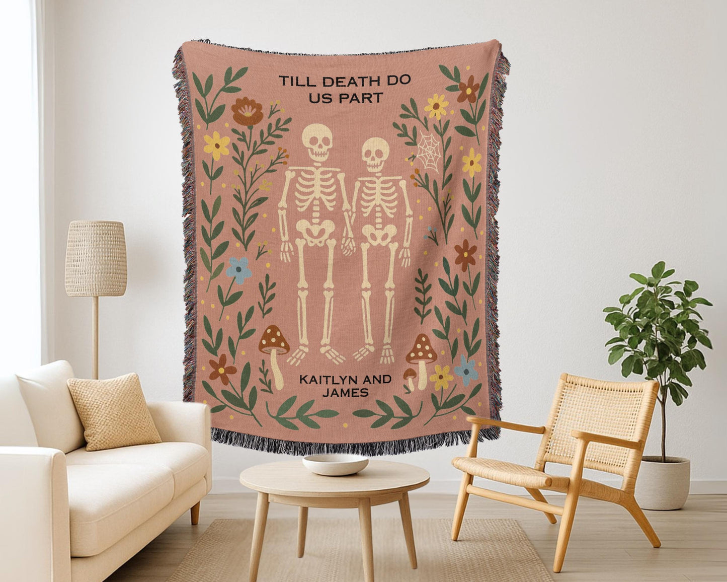 Pastel Goth Skeleton Couple Woven Blanket