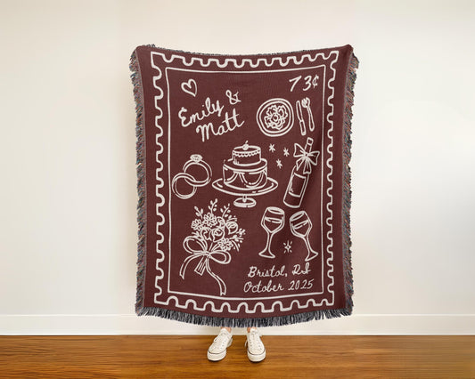 Cherry Red Wedding Stamp Woven Blanket