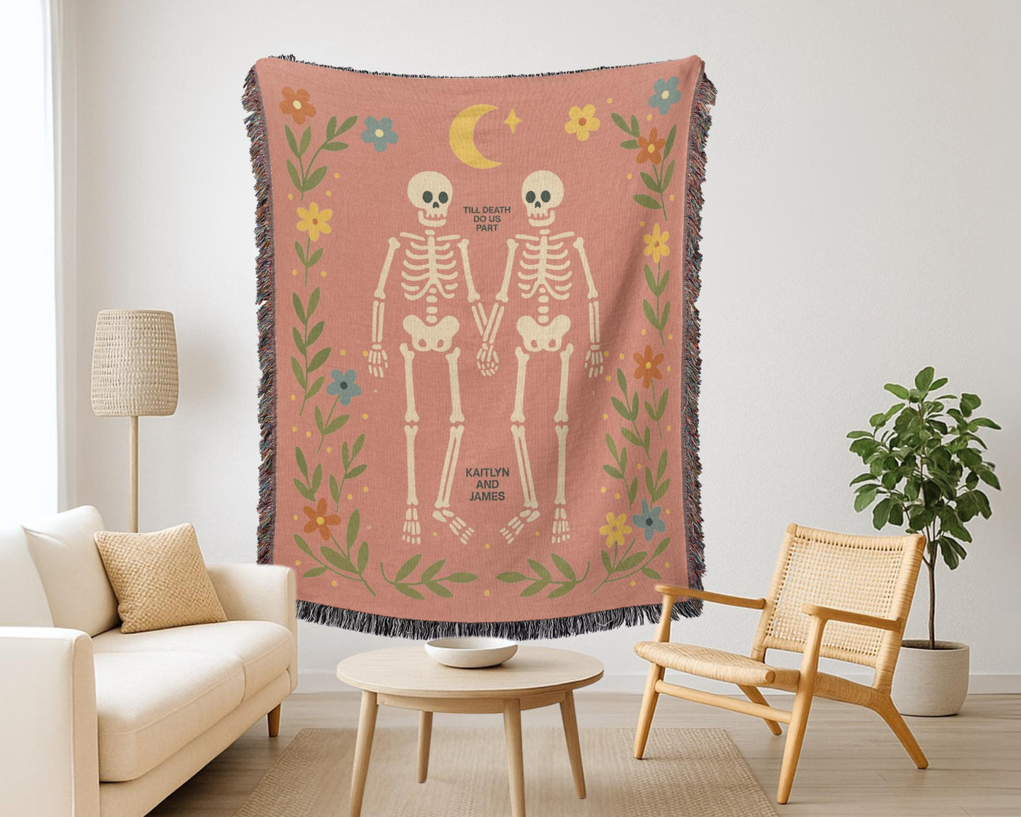 Personalized Skeleton Couple Woven Blanket