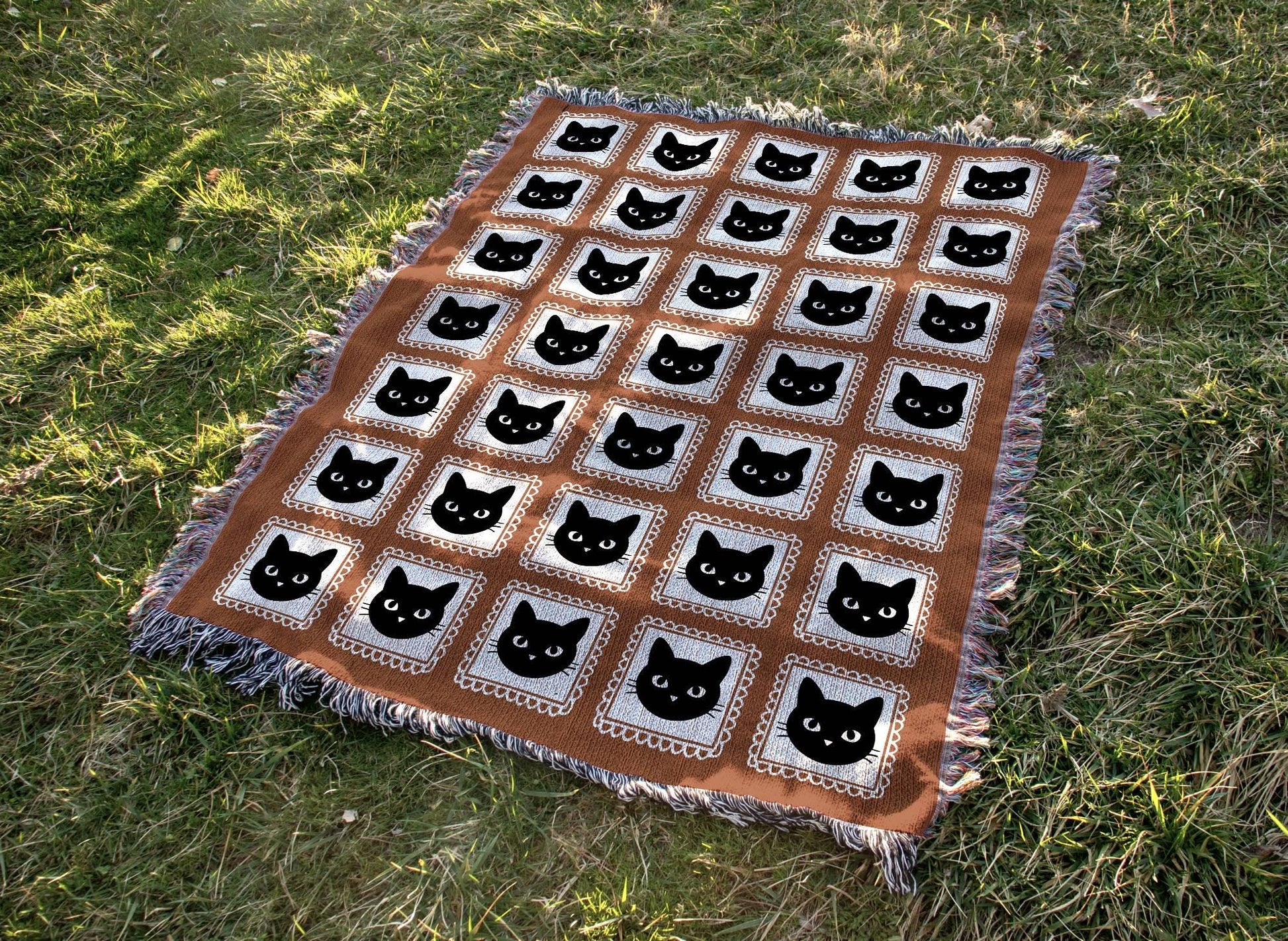 Orange Black Cat Woven Blanket - Oh Happy Blankets