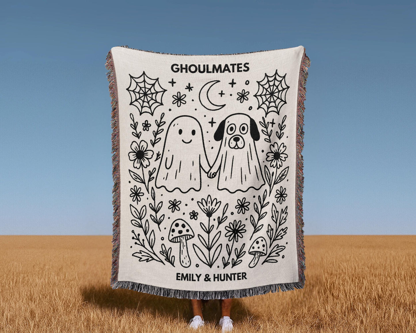 Custom Ghost Dog Ghoulmates Woven Blanket