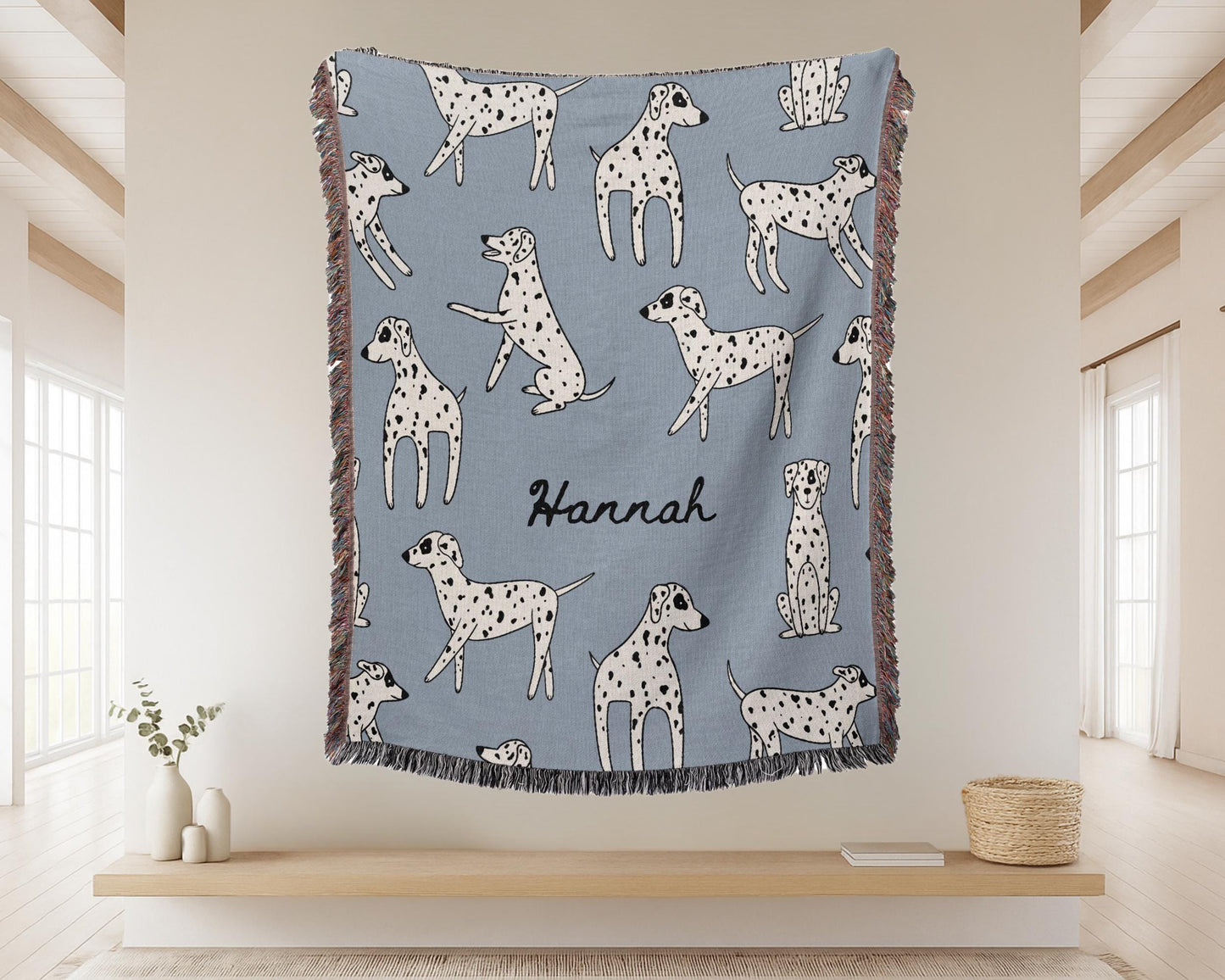 Dalmatian Name Woven Blanket in Blue