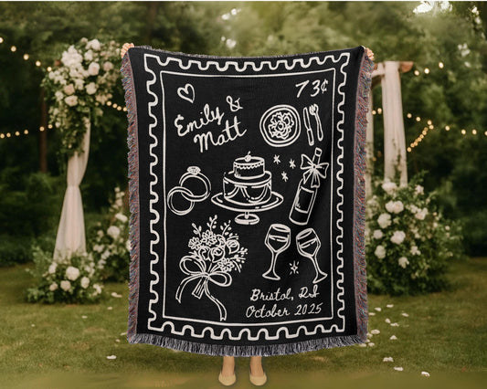 Black Wedding Stamp Woven Blanket - Oh Happy Blankets