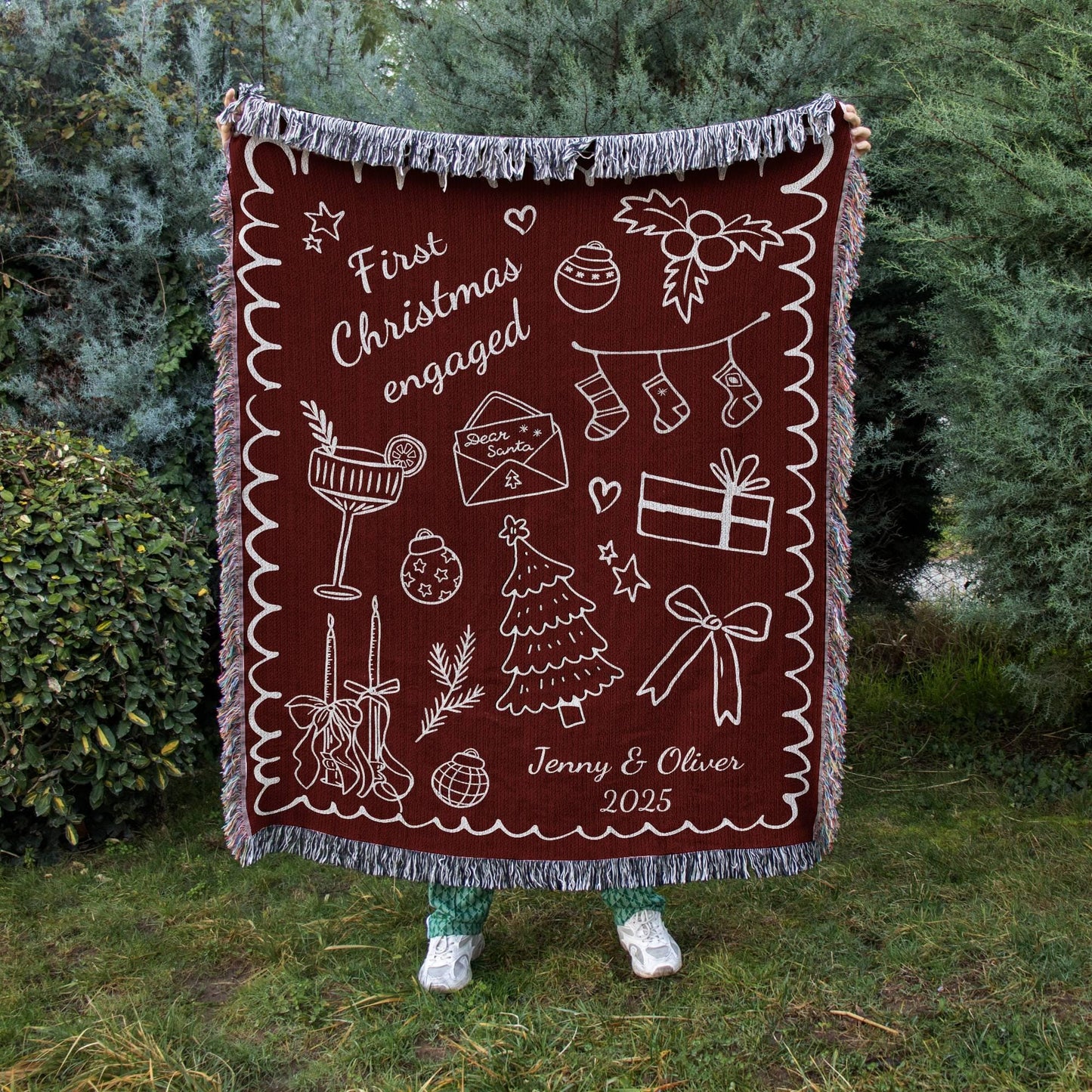 Red First Christmas Engaged Woven Blanket
