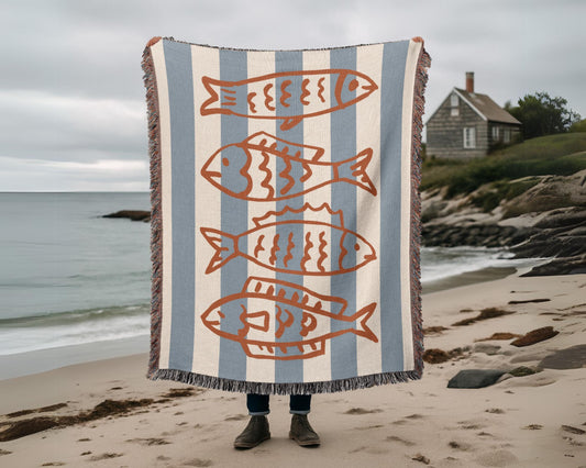 Beach Decor Gift: Fisherman Coastal Woven Blanket with unique design, perfect decorative throw for home decor enthusiasts.