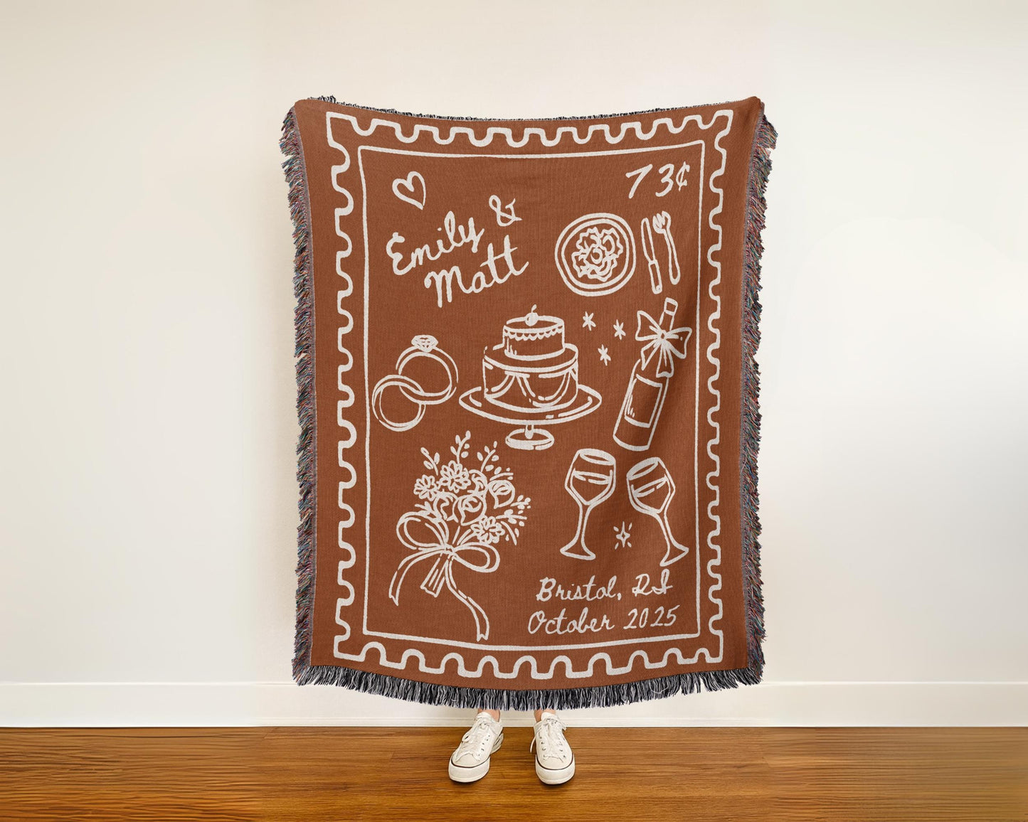 Terracotta Orange Wedding Woven Blanket