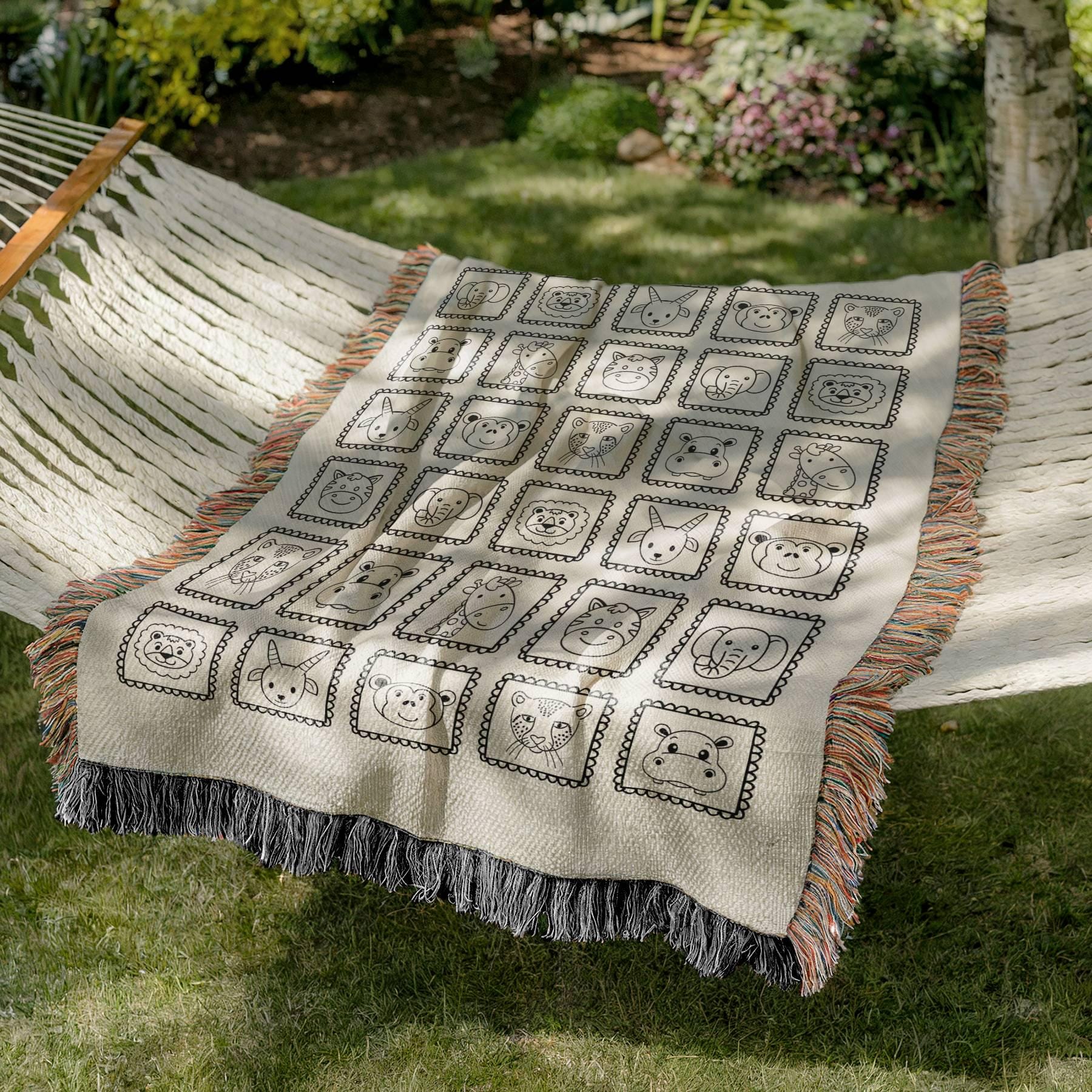 Safari Animal Faces Woven Blanket - Oh Happy Blankets