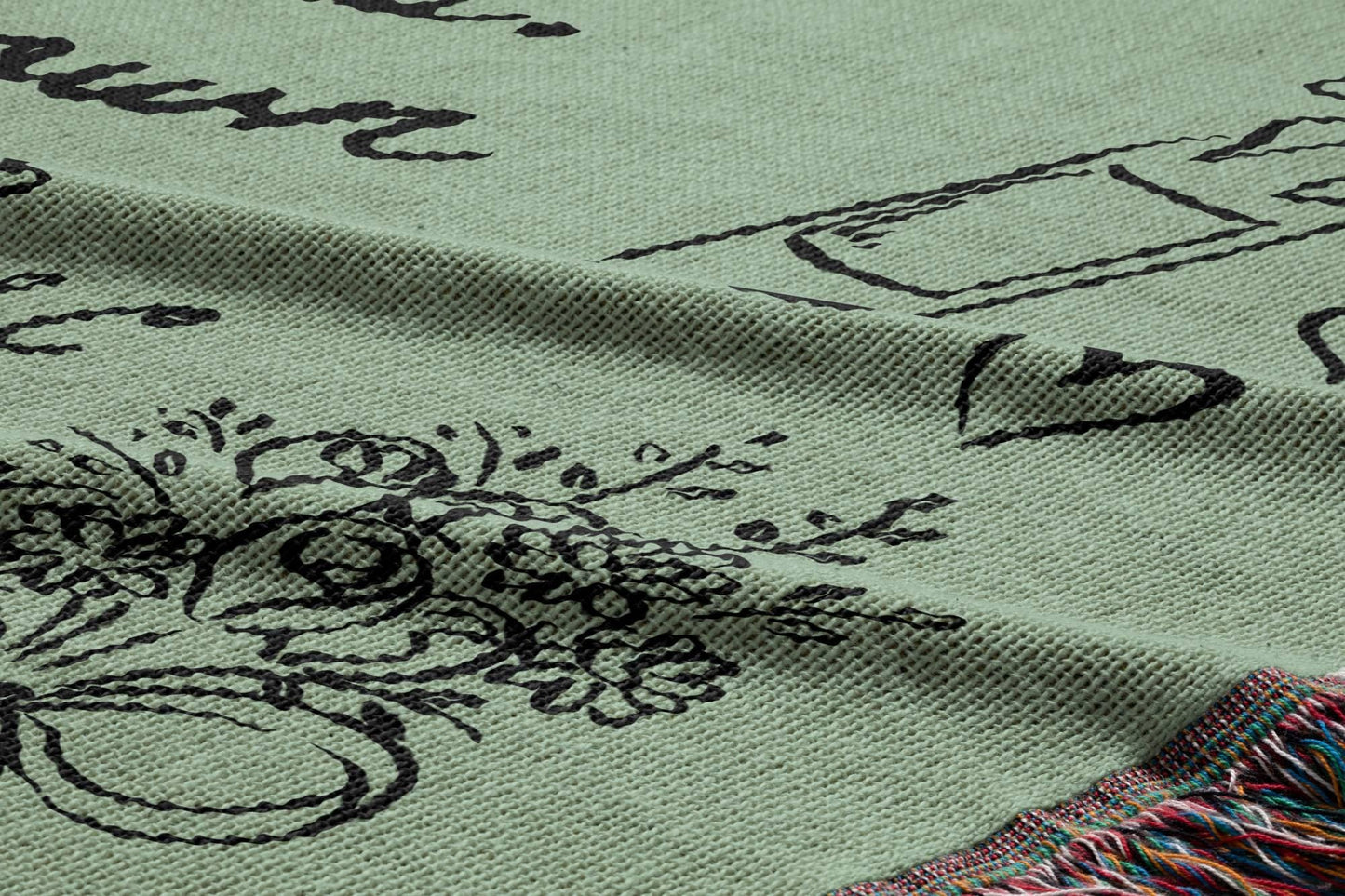 Sage Green Wedding Stamp Woven Blanket