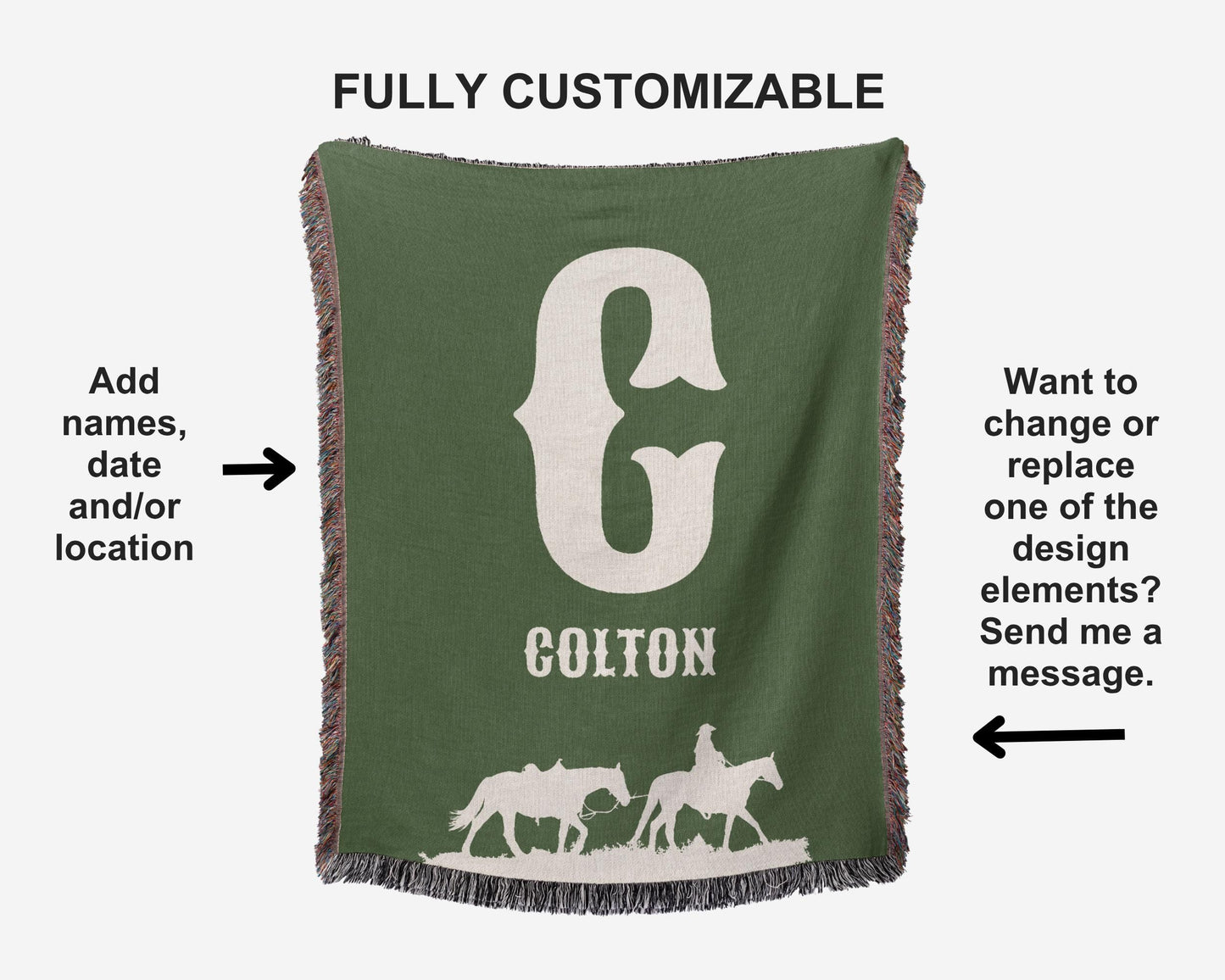 Green Cowboy Initial Woven Blanket