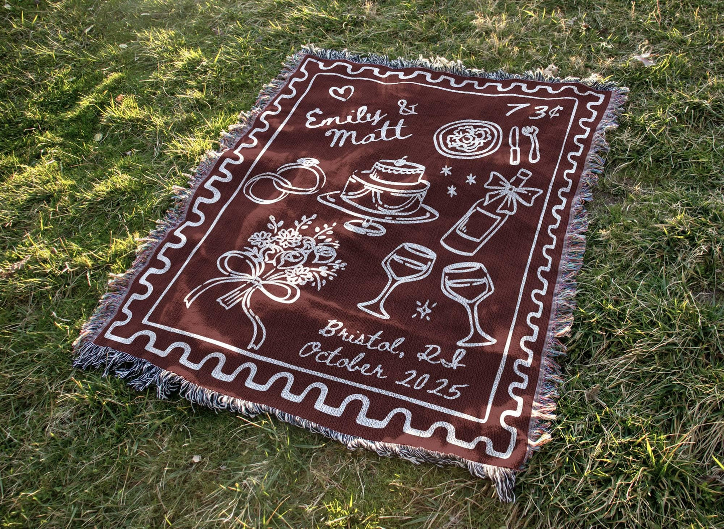 Cherry Red Wedding Stamp Woven Blanket