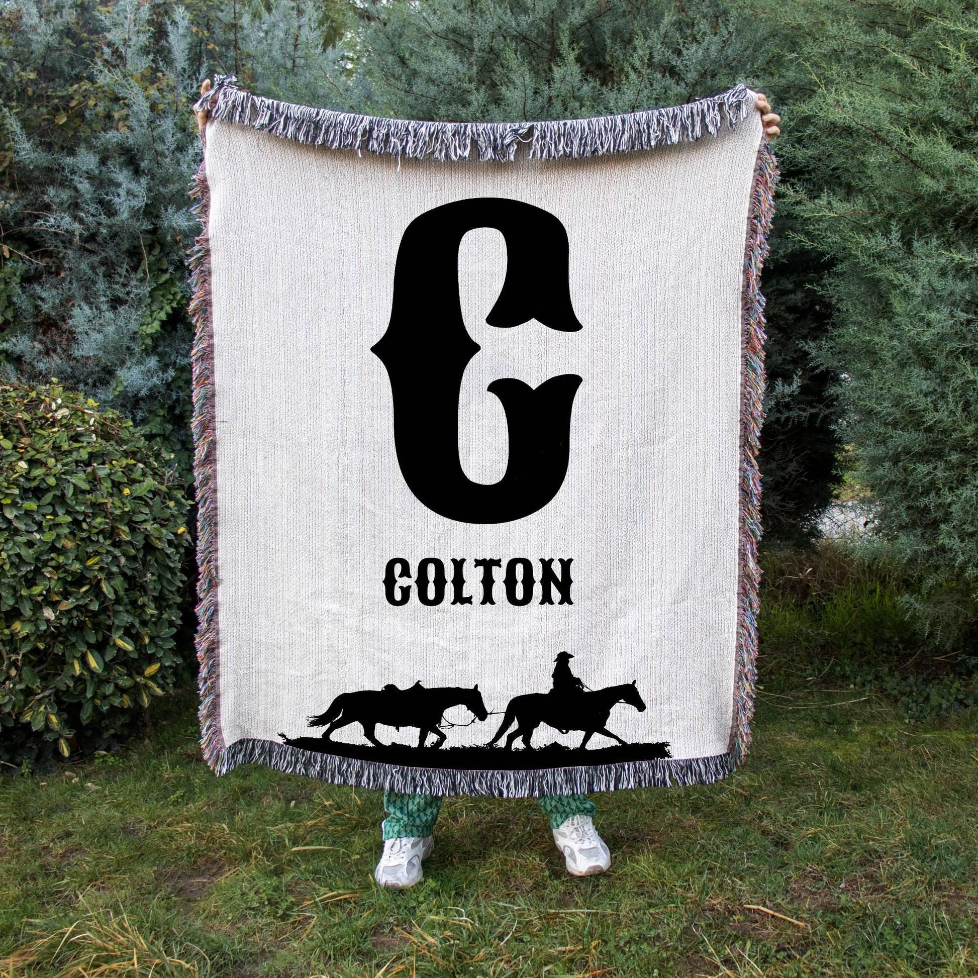 Western Cowboy Initial Woven Blanket - Oh Happy Blankets