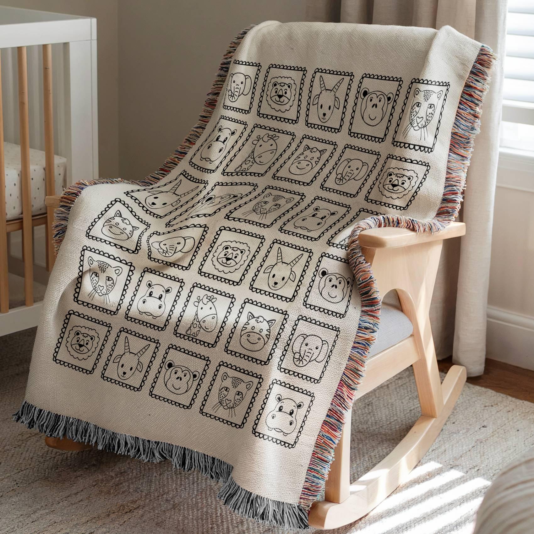 Safari Animal Faces Woven Blanket - Oh Happy Blankets