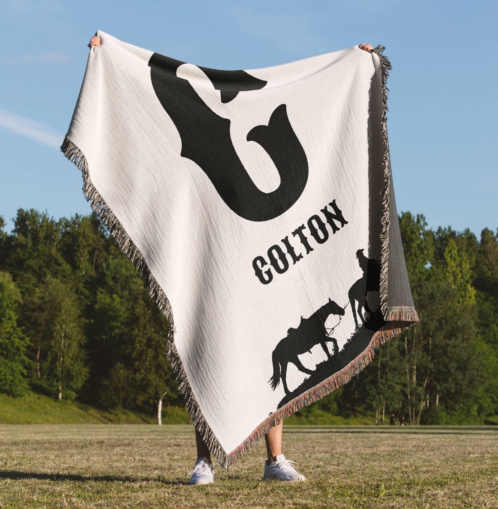 Western Cowboy Initial Woven Blanket - Oh Happy Blankets