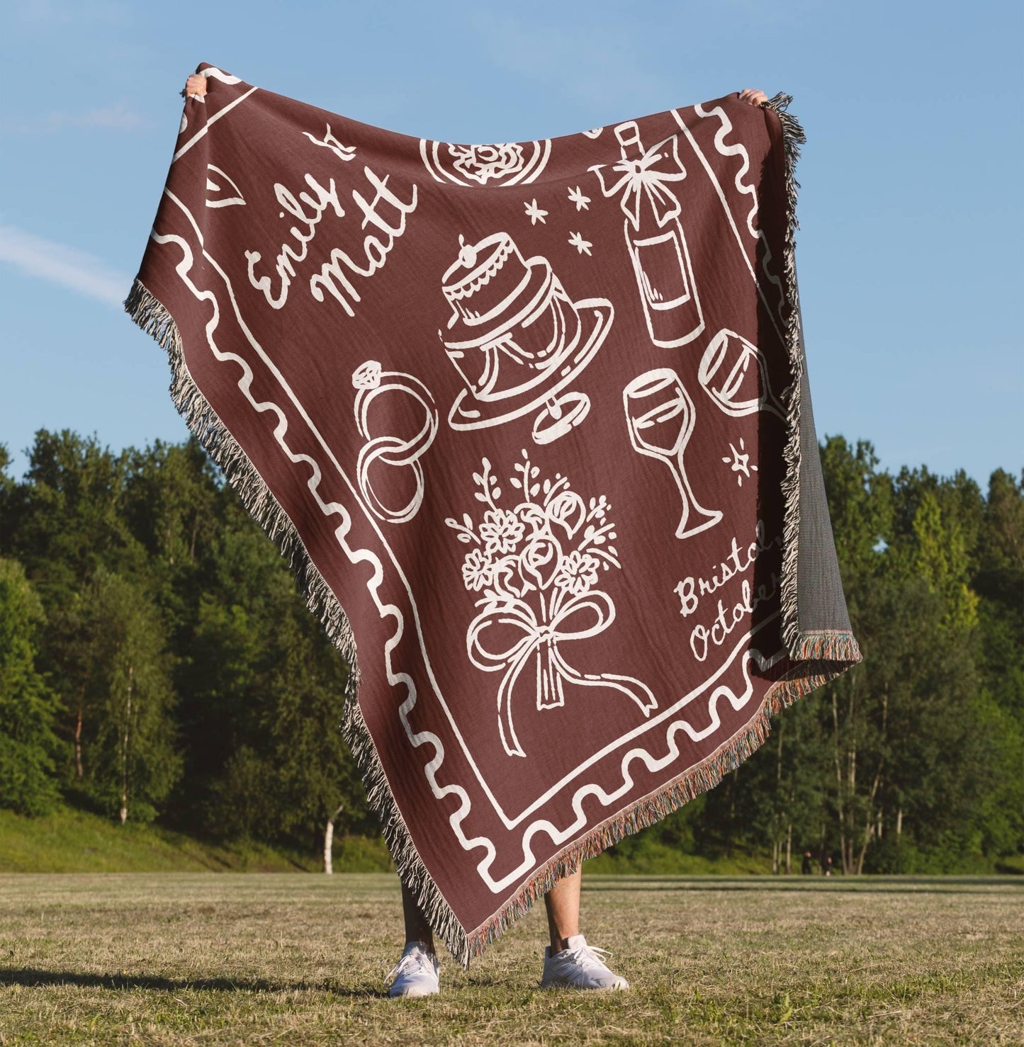 Cherry Red Wedding Stamp Woven Blanket