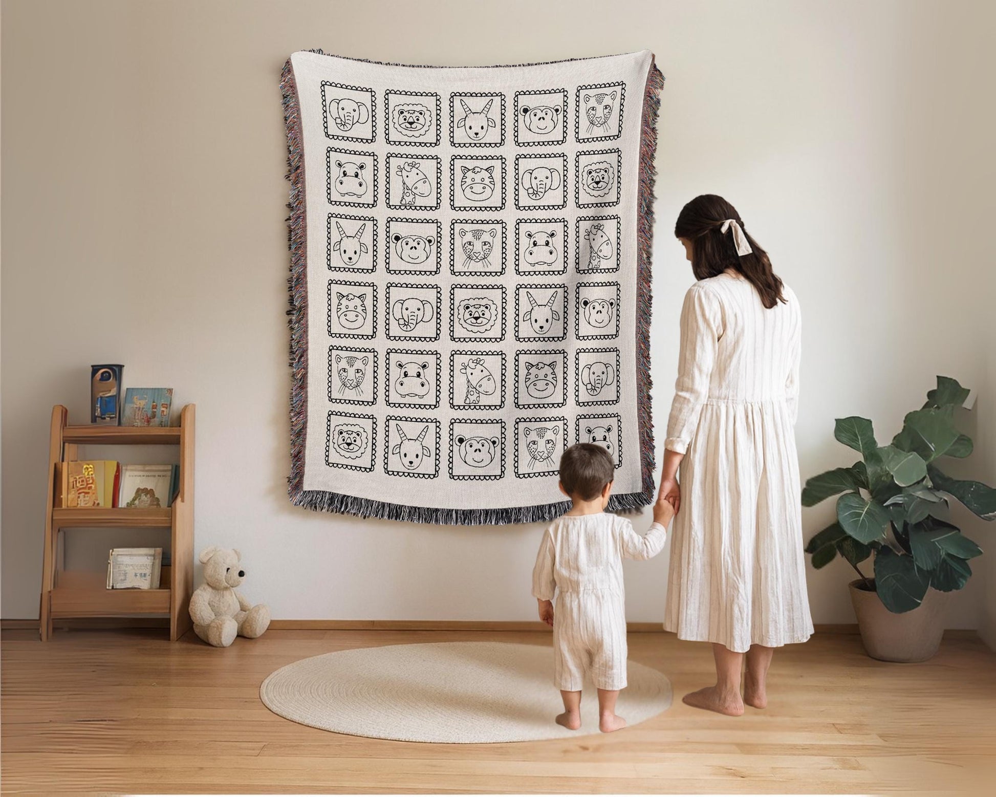 Safari Animal Faces Woven Blanket - Oh Happy Blankets