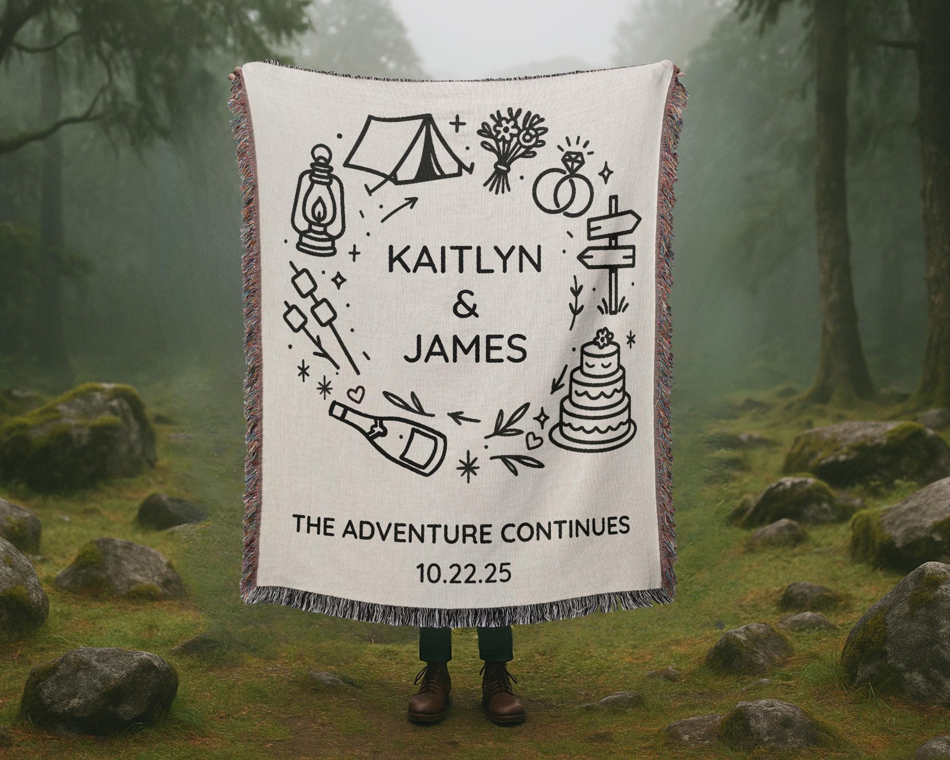 Camping Couple Custom Woven Blanket - Oh Happy Blankets