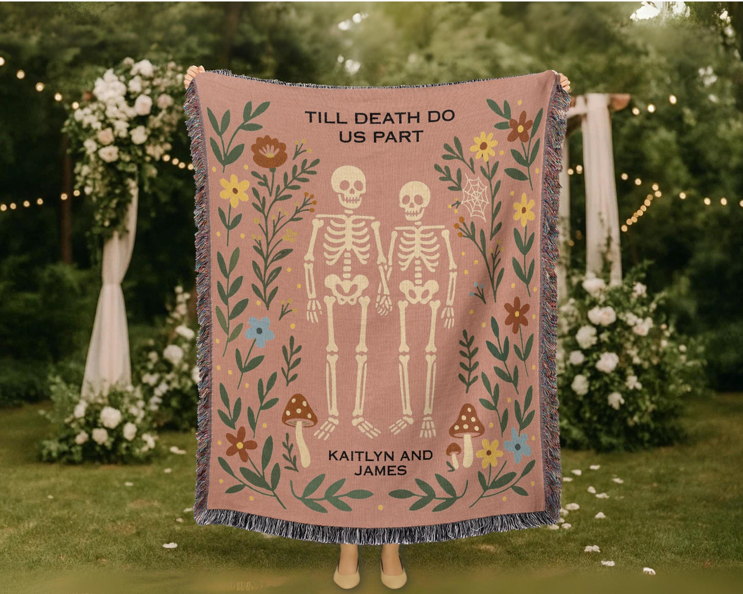 Pastel Goth Skeleton Couple Woven Blanket