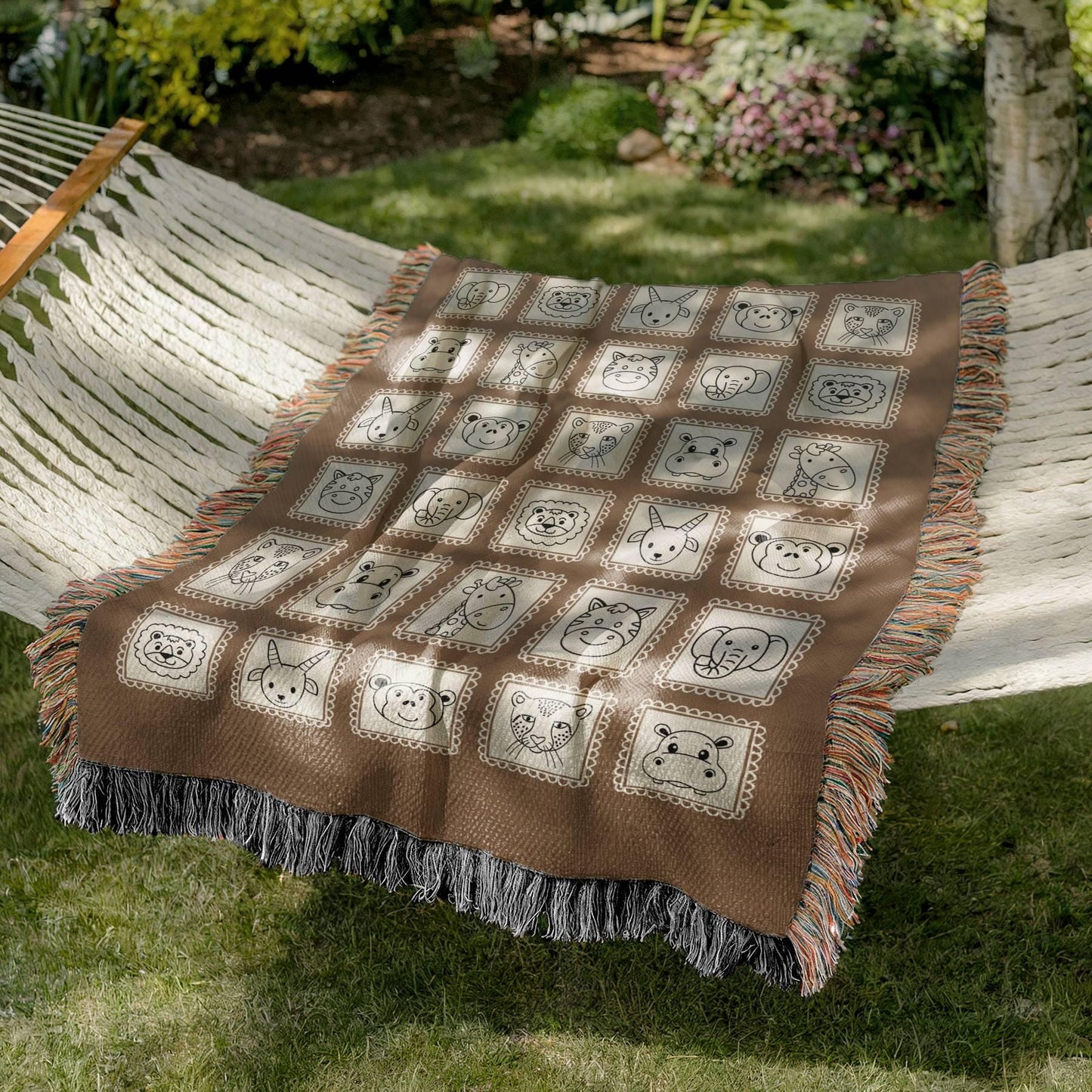 Brown Safari Animals Woven Blanket