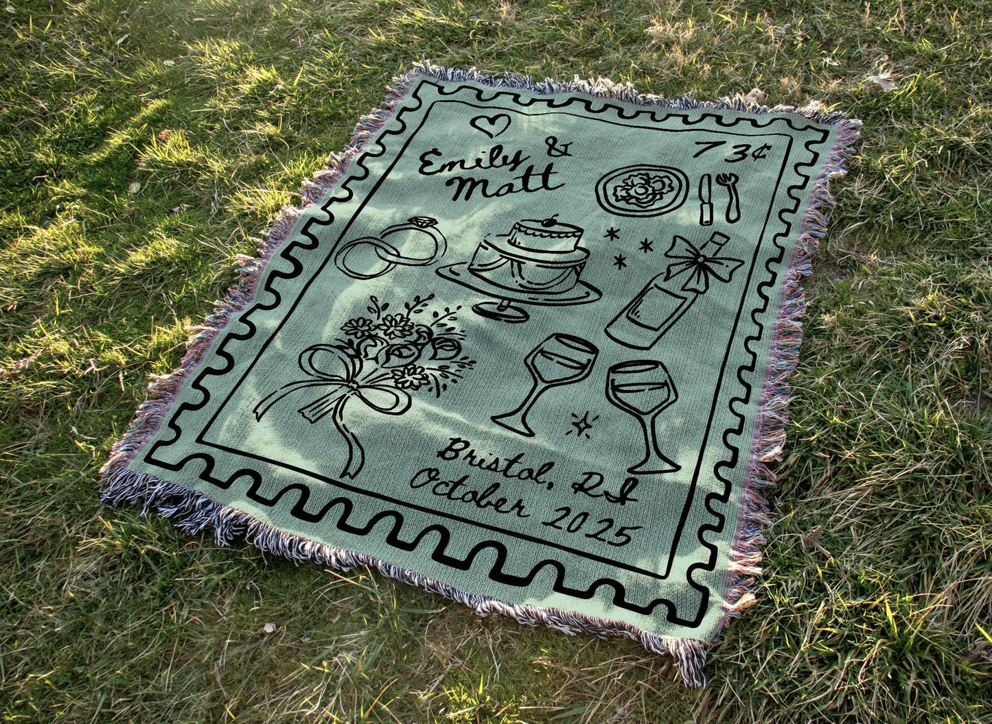 Sage Green Wedding Stamp Woven Blanket