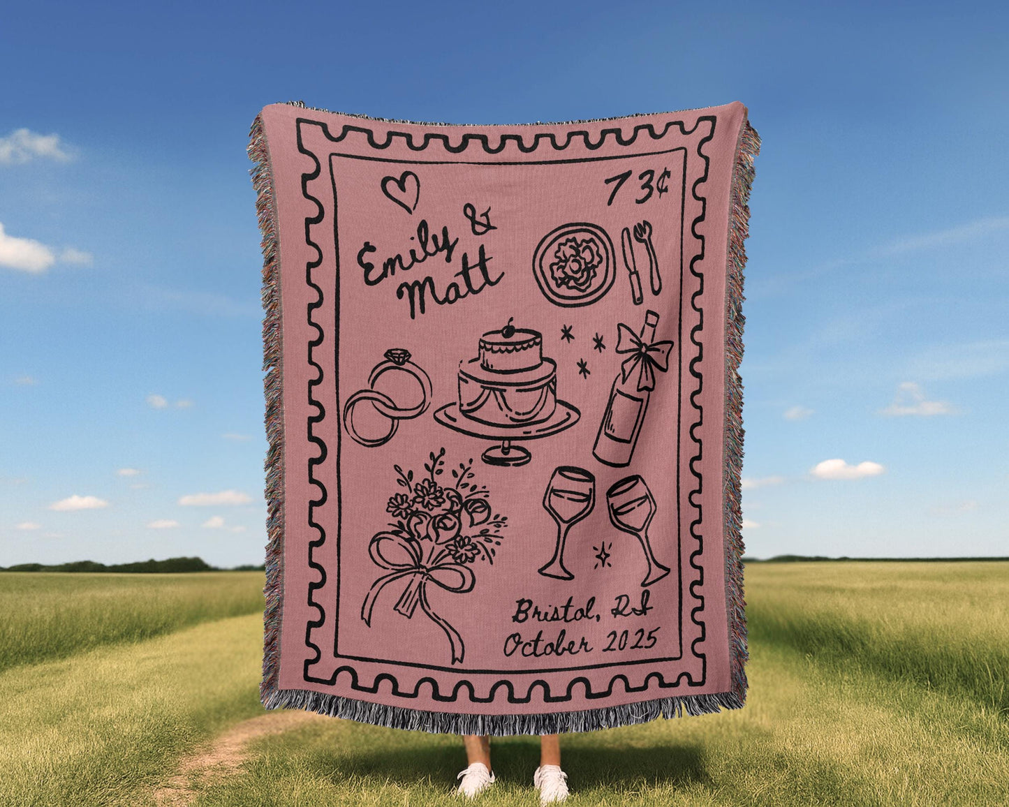 Pink Wedding Stamp Woven Blanket