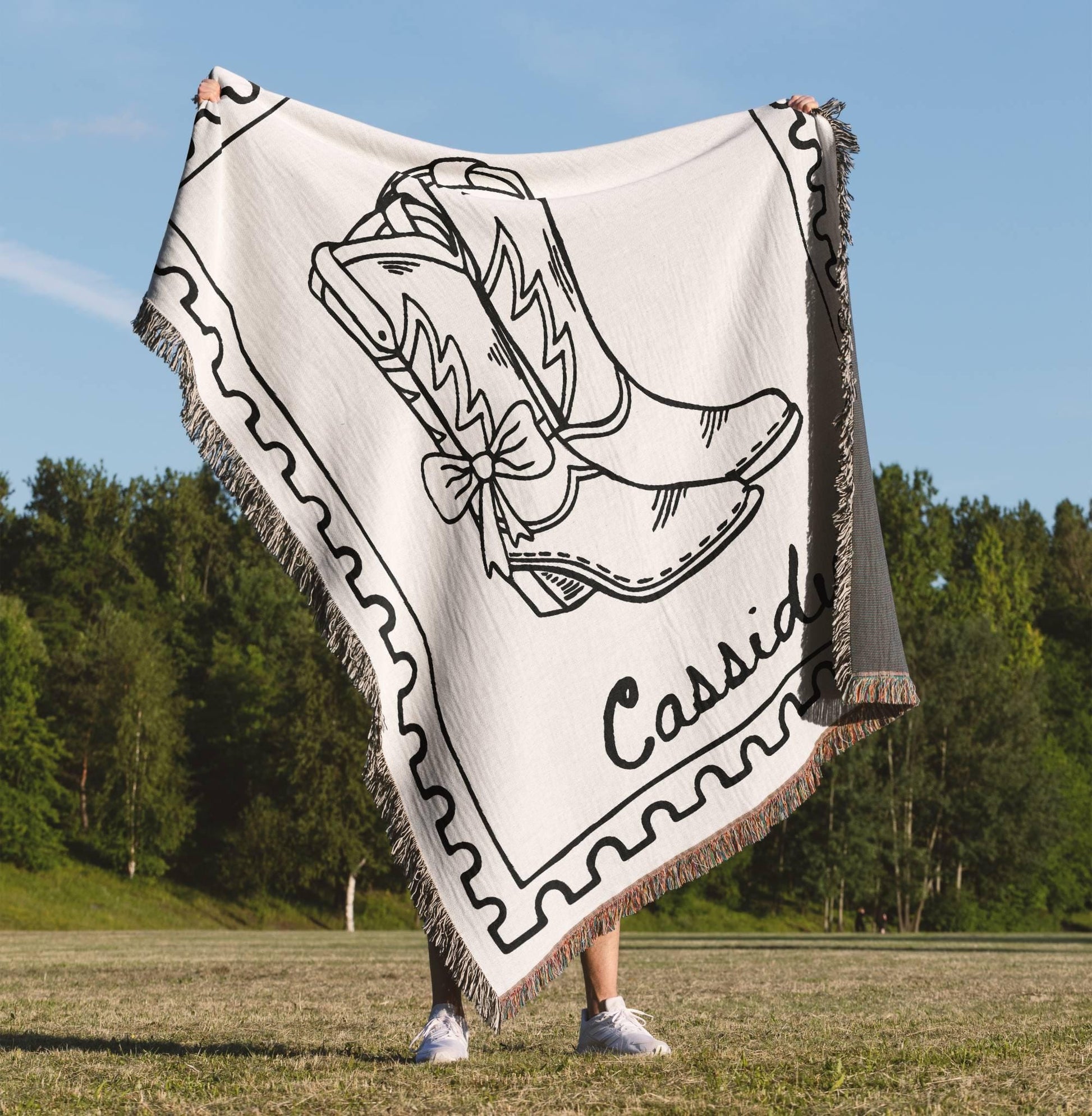 Western Cowgirl Boots Woven Blanket - Oh Happy Blankets