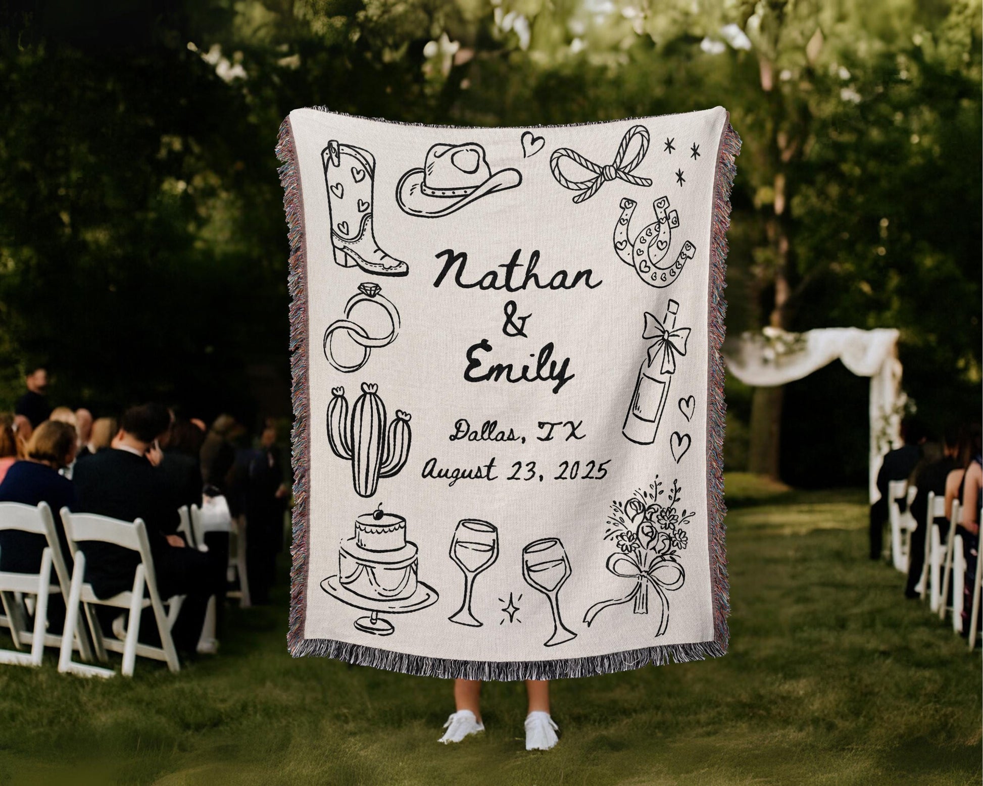 Western Custom Wedding Woven Blanket - Oh Happy Blankets