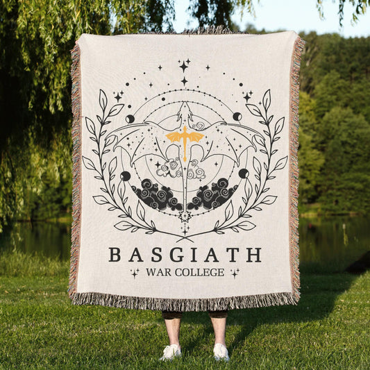 Fantasy Reader Gift: Dragon Basgiath Fantasy Themed Woven Blanket featuring detailed artwork.