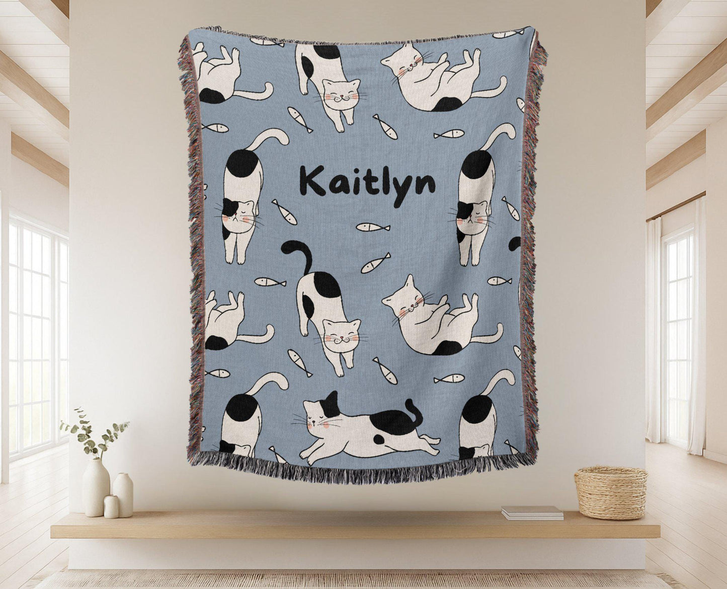 Personalized Kawaii Cat Woven Blanket