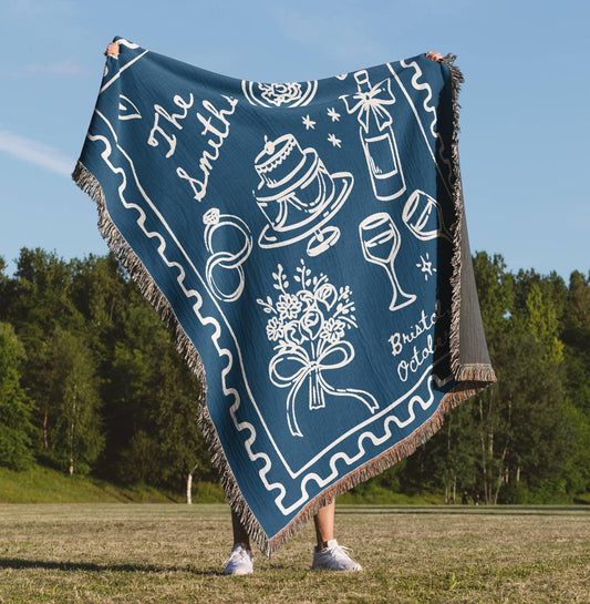 Bridal Gift: Custom Wedding Woven Blanket with Names and Special Date woven blanket, thoughtful gift for cherished memories.