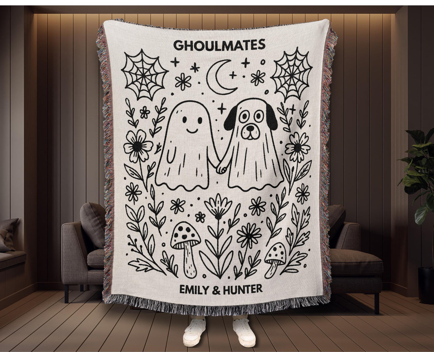 Custom Ghost Dog Ghoulmates Woven Blanket