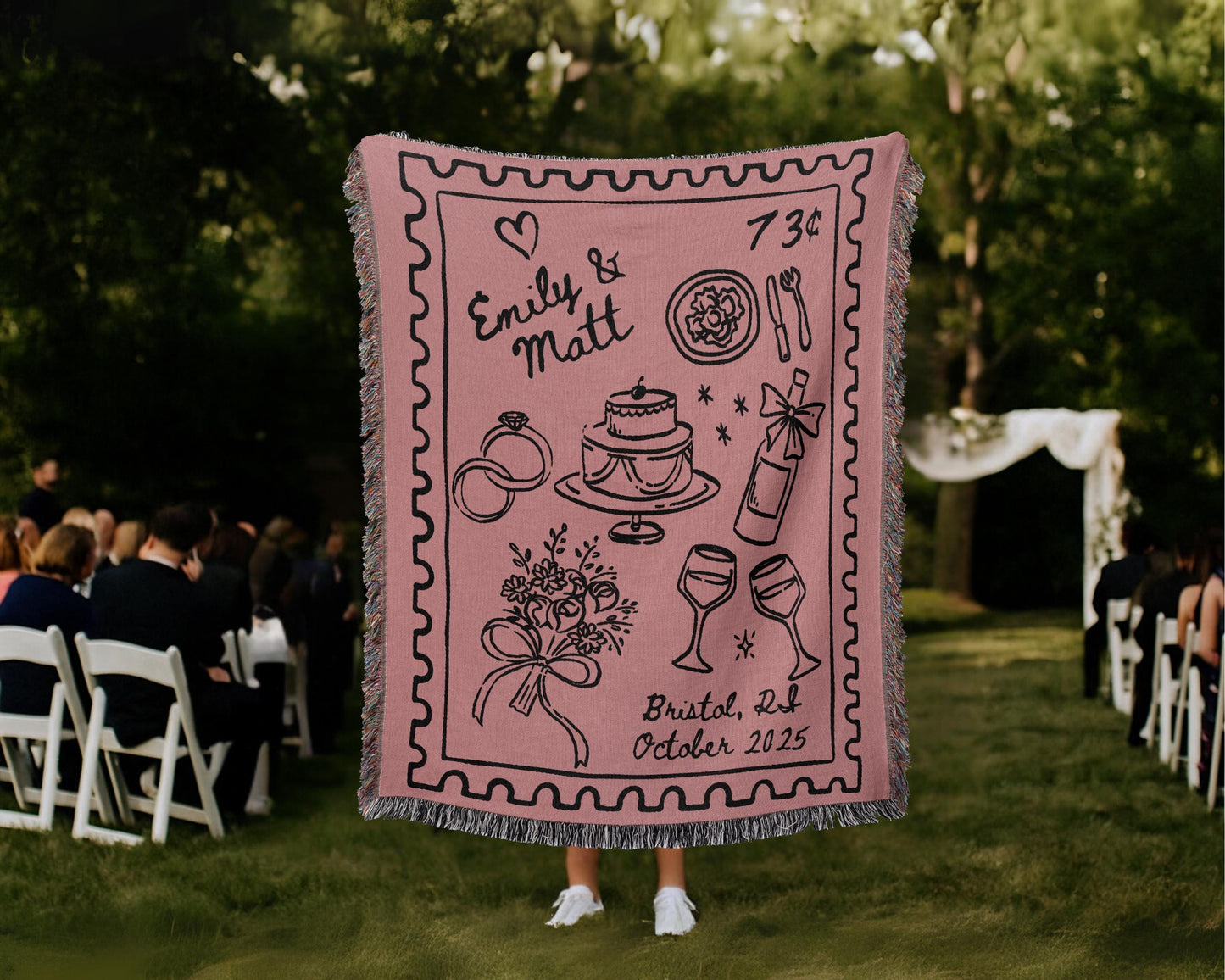 Pink Wedding Stamp Woven Blanket