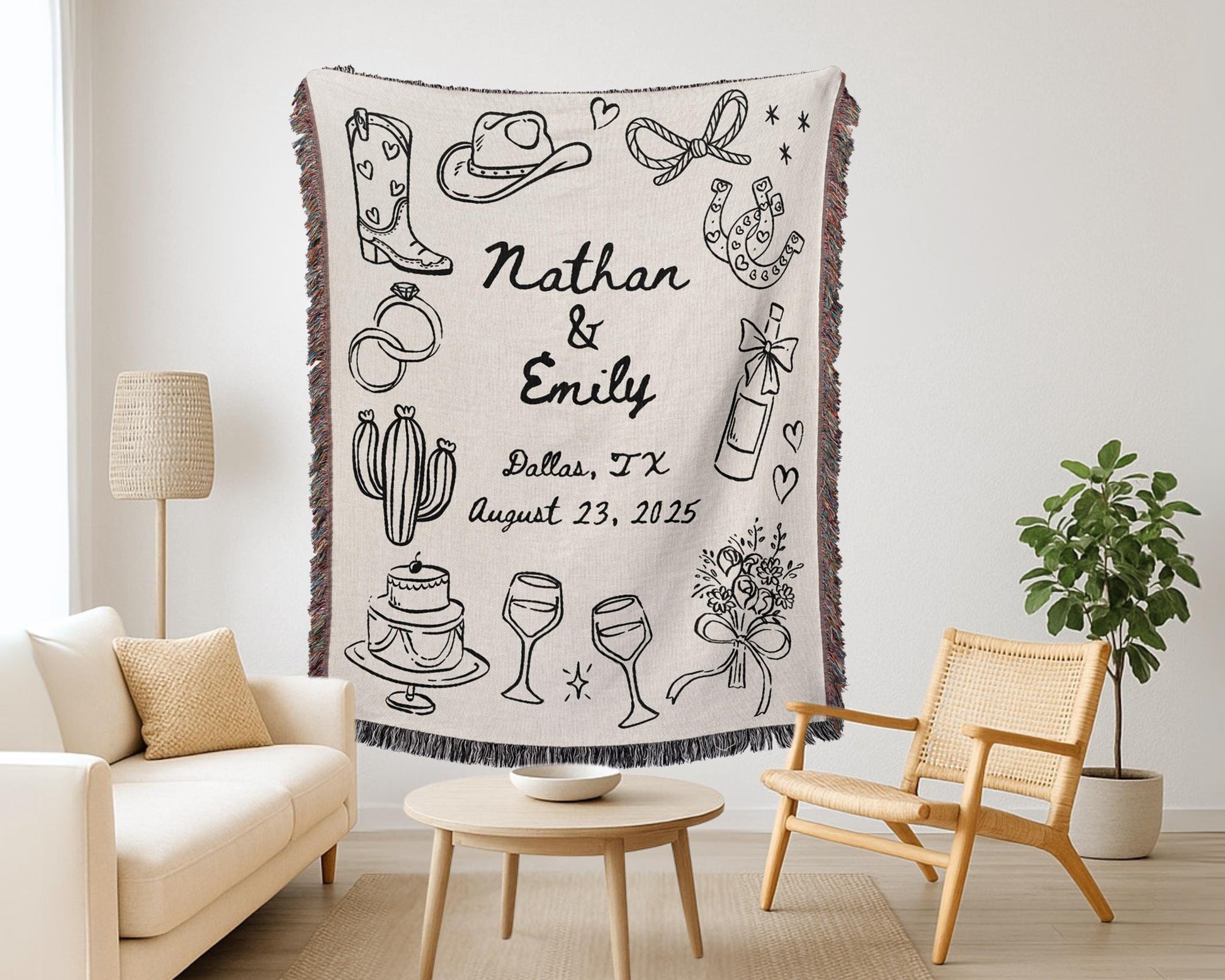 Western Custom Wedding Woven Blanket - Oh Happy Blankets