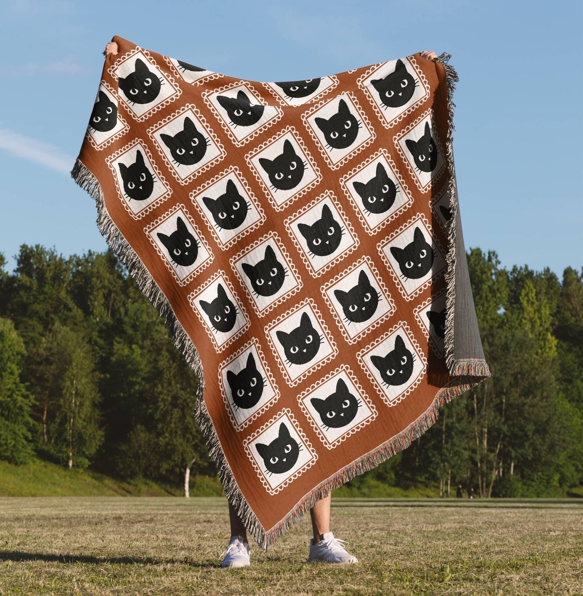 Orange Black Cat Woven Blanket - Oh Happy Blankets