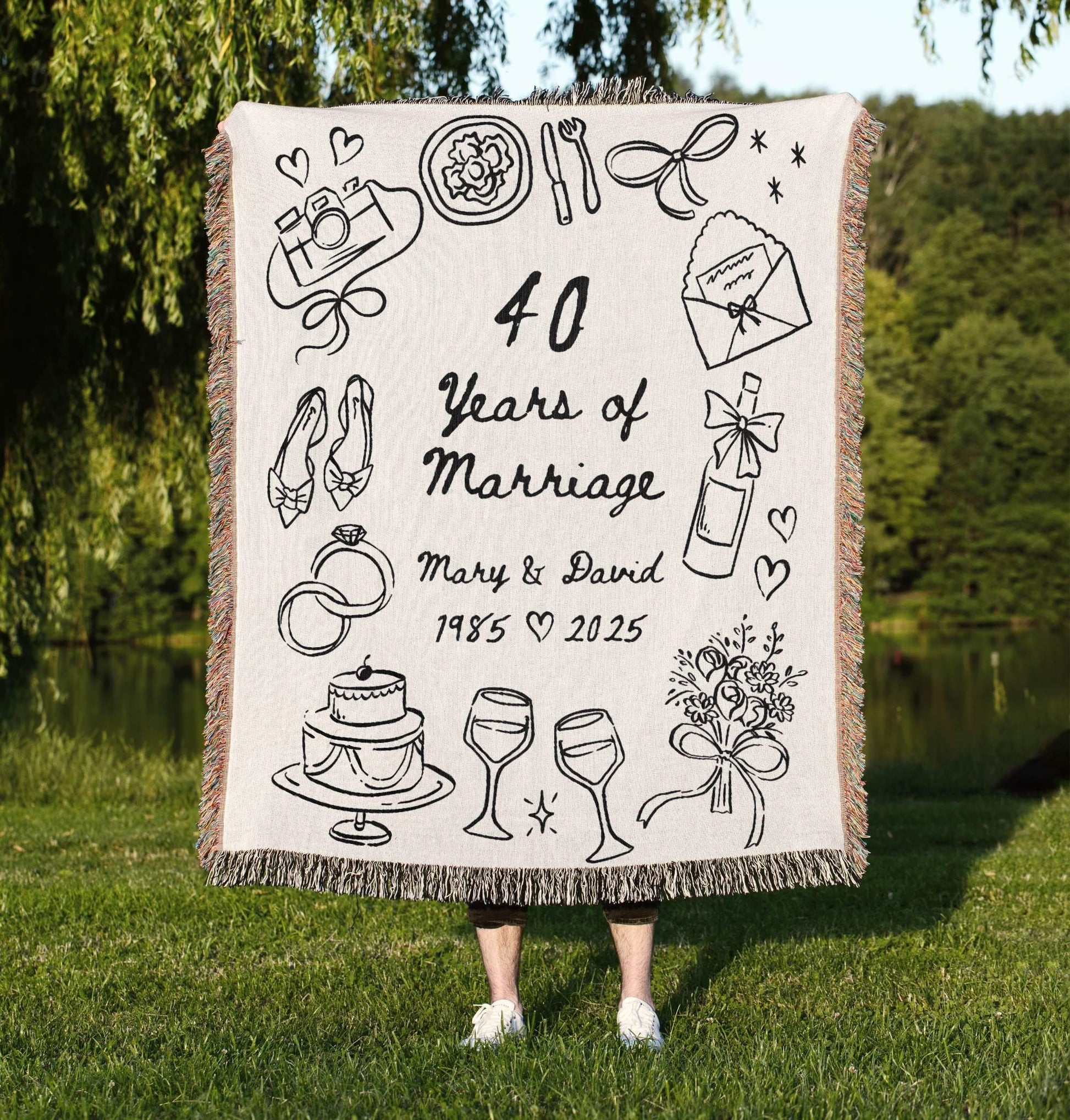 40th Anniversary Custom Names Woven Blanket - Oh Happy Blankets