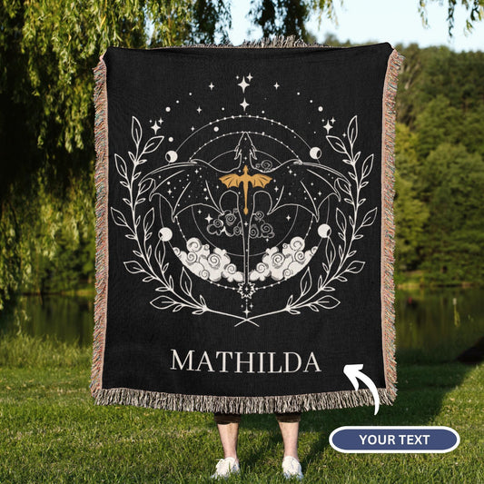 Fantasy Gift: Dragon Themed Woven Blanket for Book Lovers woven blanket, perfect gift for loved ones.
